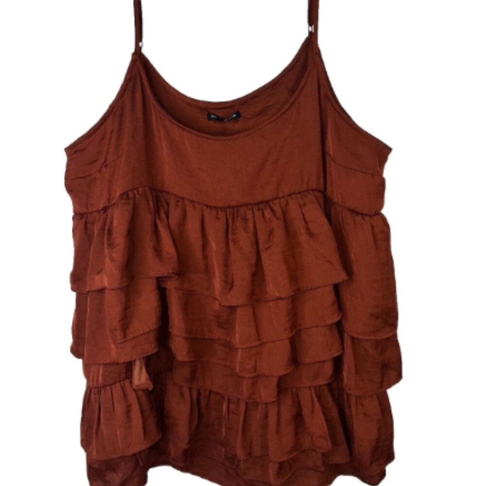 Who What Wear Tiered Ruffle Adjustable Strap Rust Tank Top Women's Medium